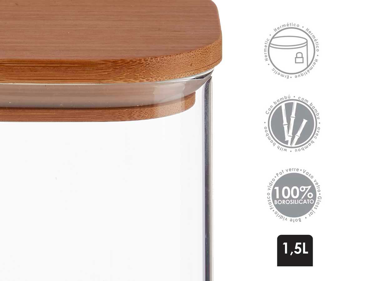 Tarro borosilicato con tapa bambú 1500ml - Imagen 2