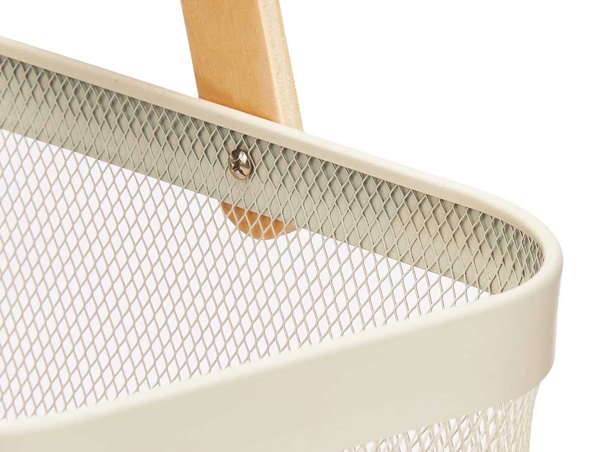 Cesta rectangular de malla blanca con 2 asas de madera - Imagen 3