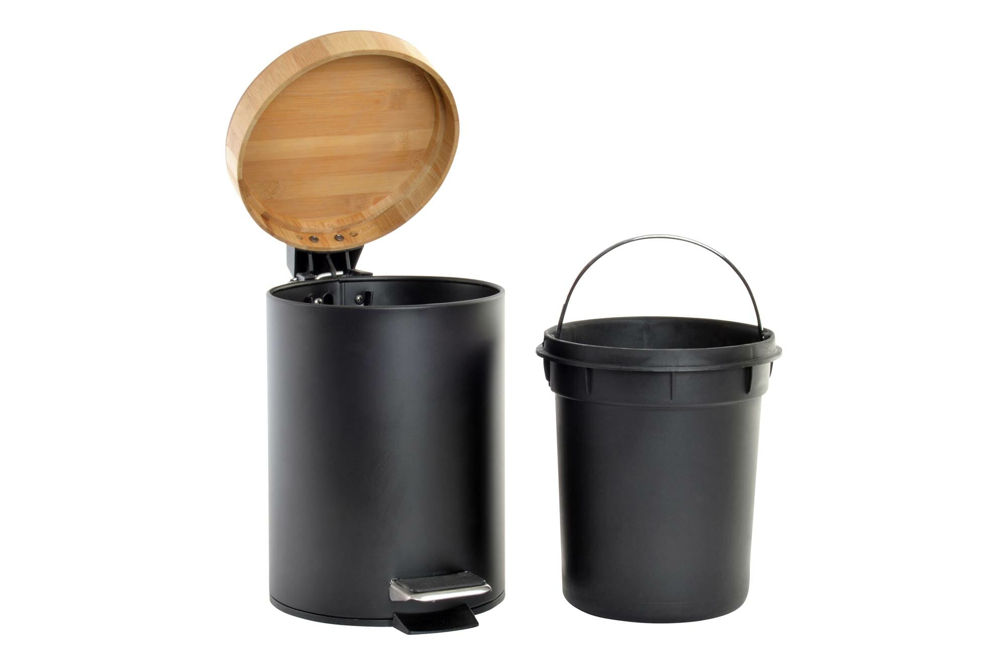 Papelera metal negro y bambú - Imagen 4