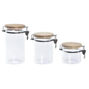 Set 3 botes de borosilicato y bambú