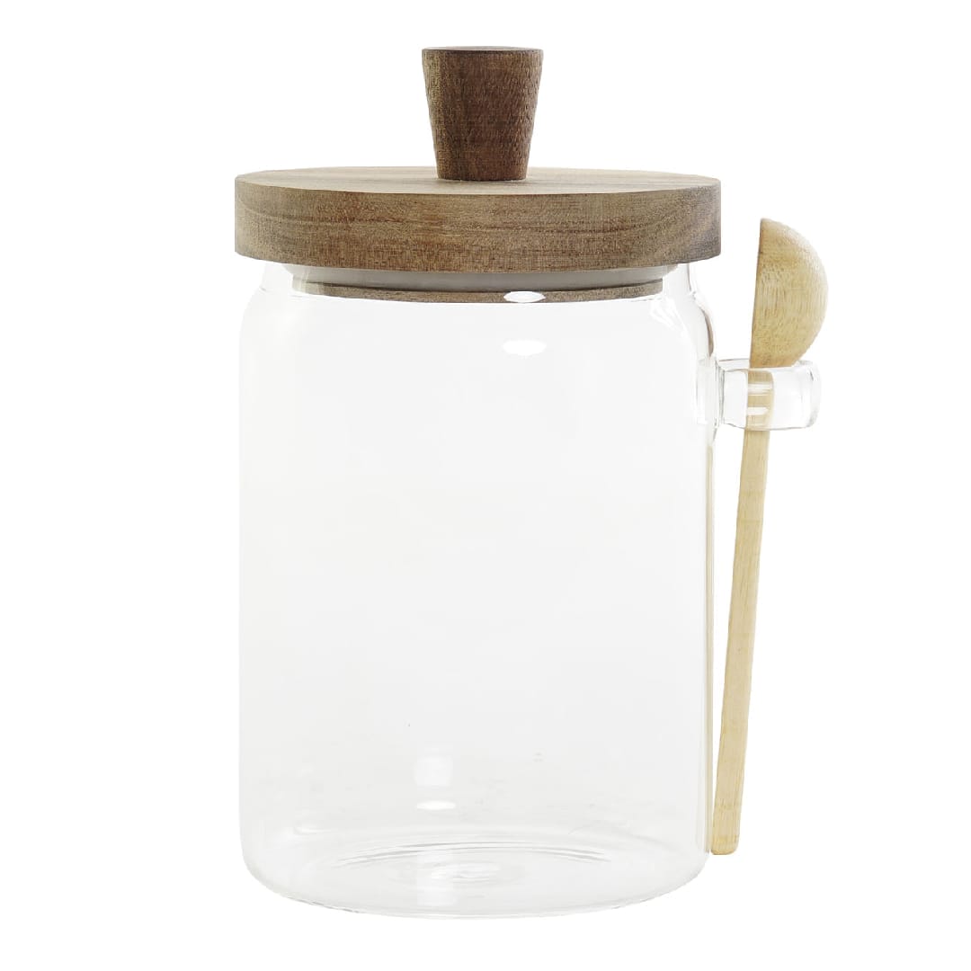 Bote borosilicato y acacia con cuchara
