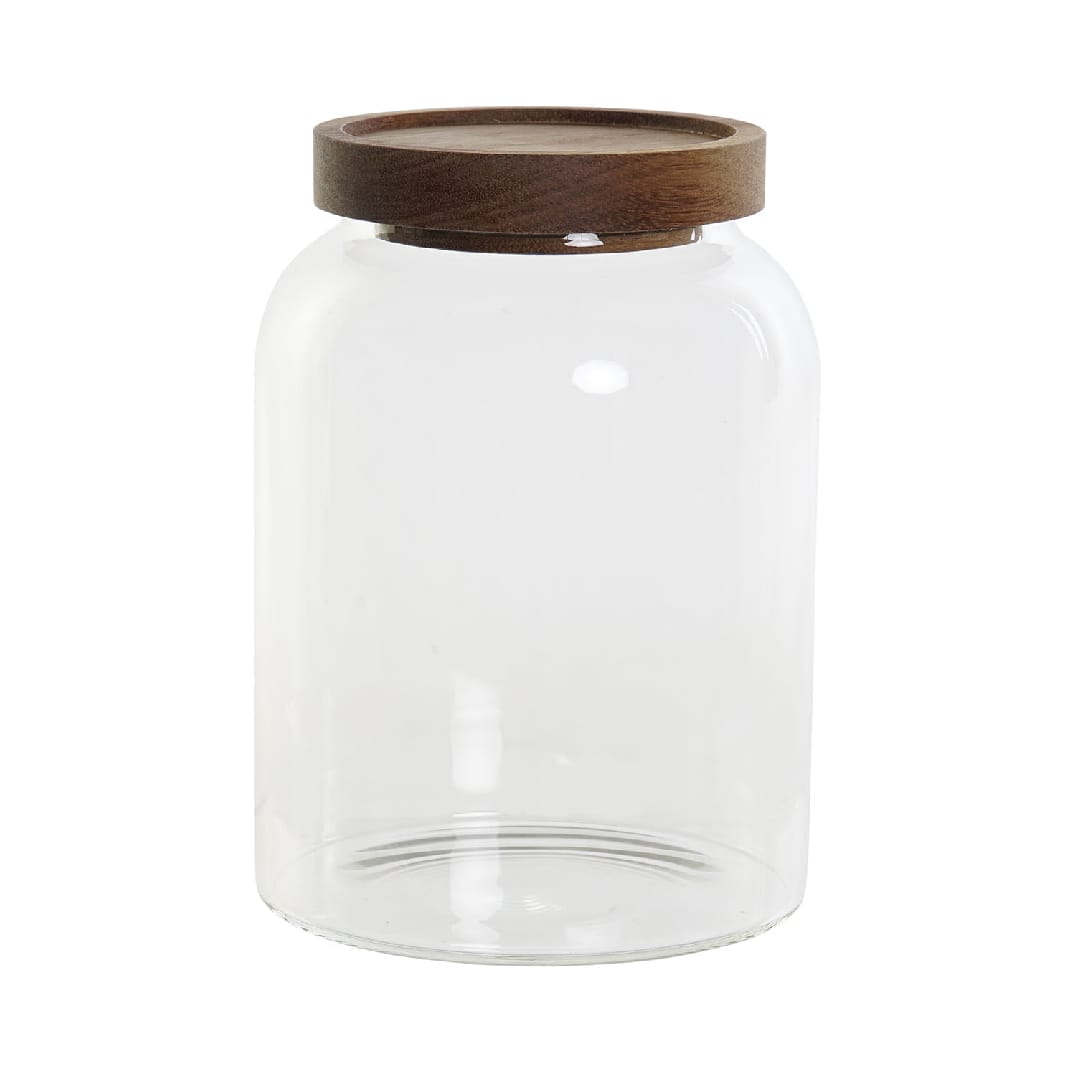 Bote borosilicato y acacia