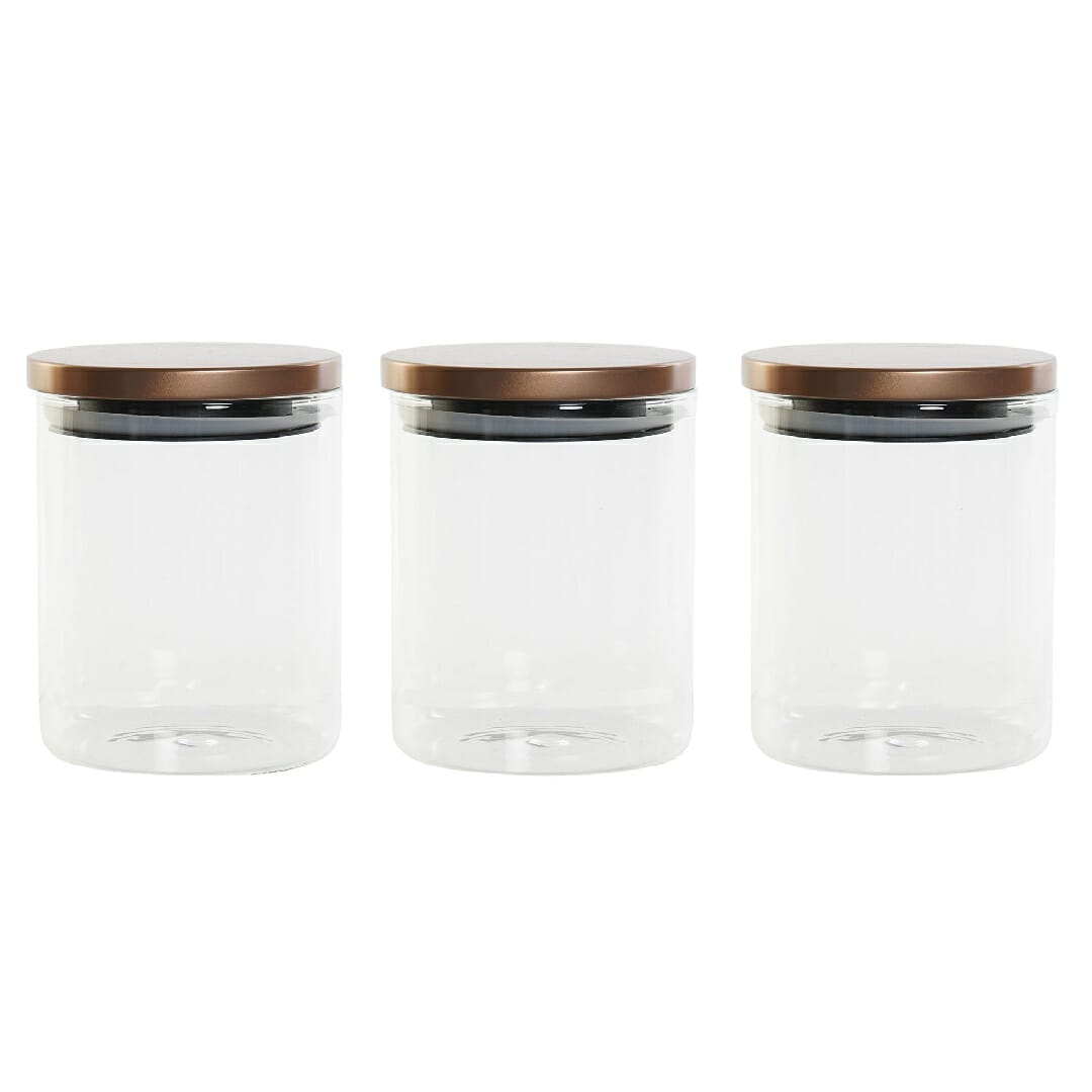 Set 3 botes de borosilicato y metal