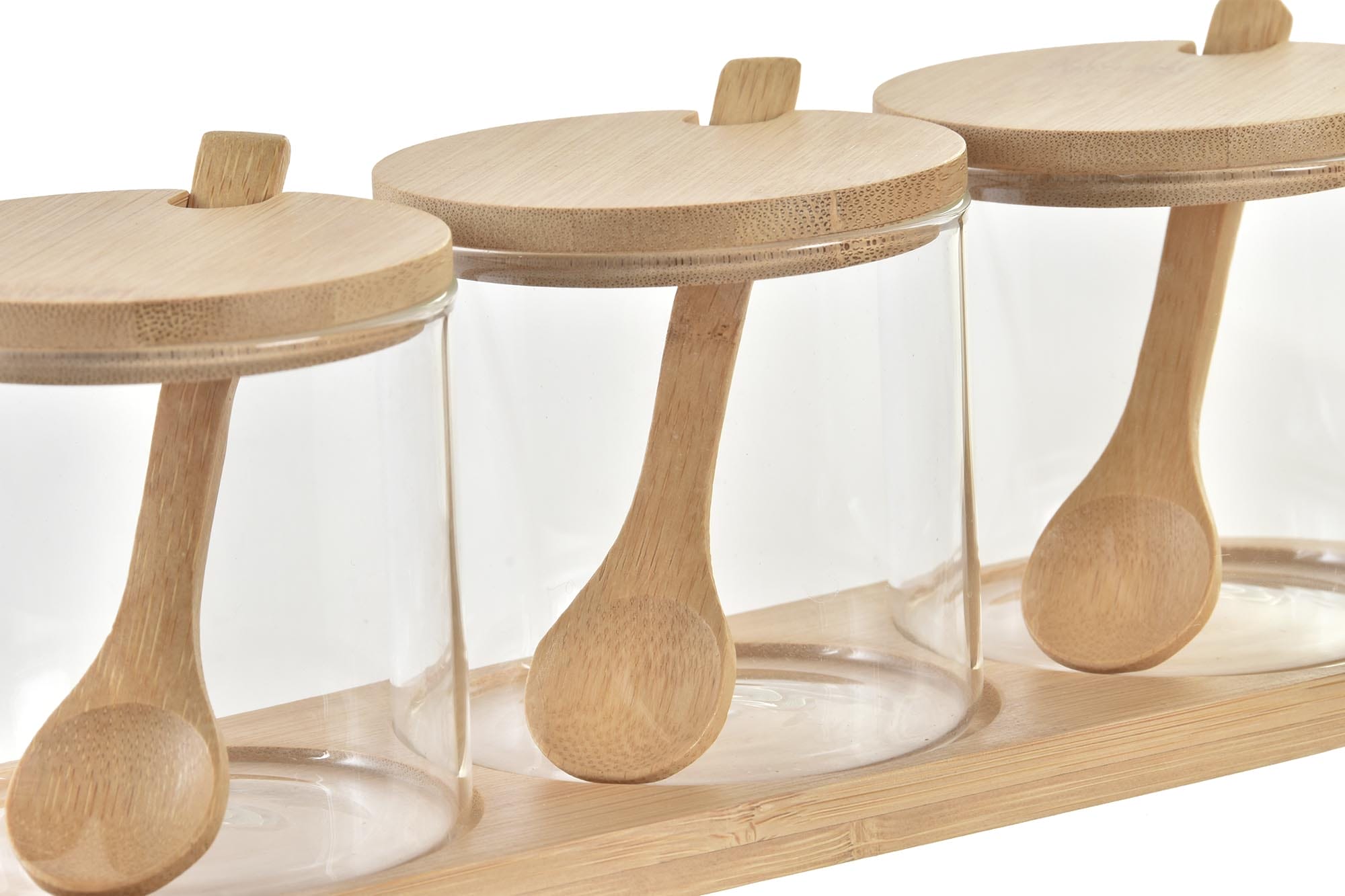 Set de 3 recipientes de borosilicato y bambú con bandeja - Imagen 2