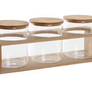 Set de 3 bote borosilicato con soporte de bambu