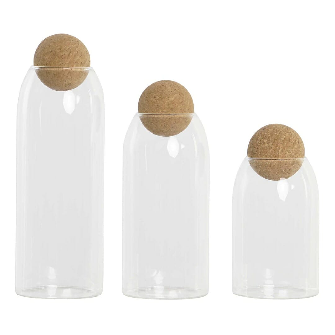 Set 3 botes de borosilicato y corcho